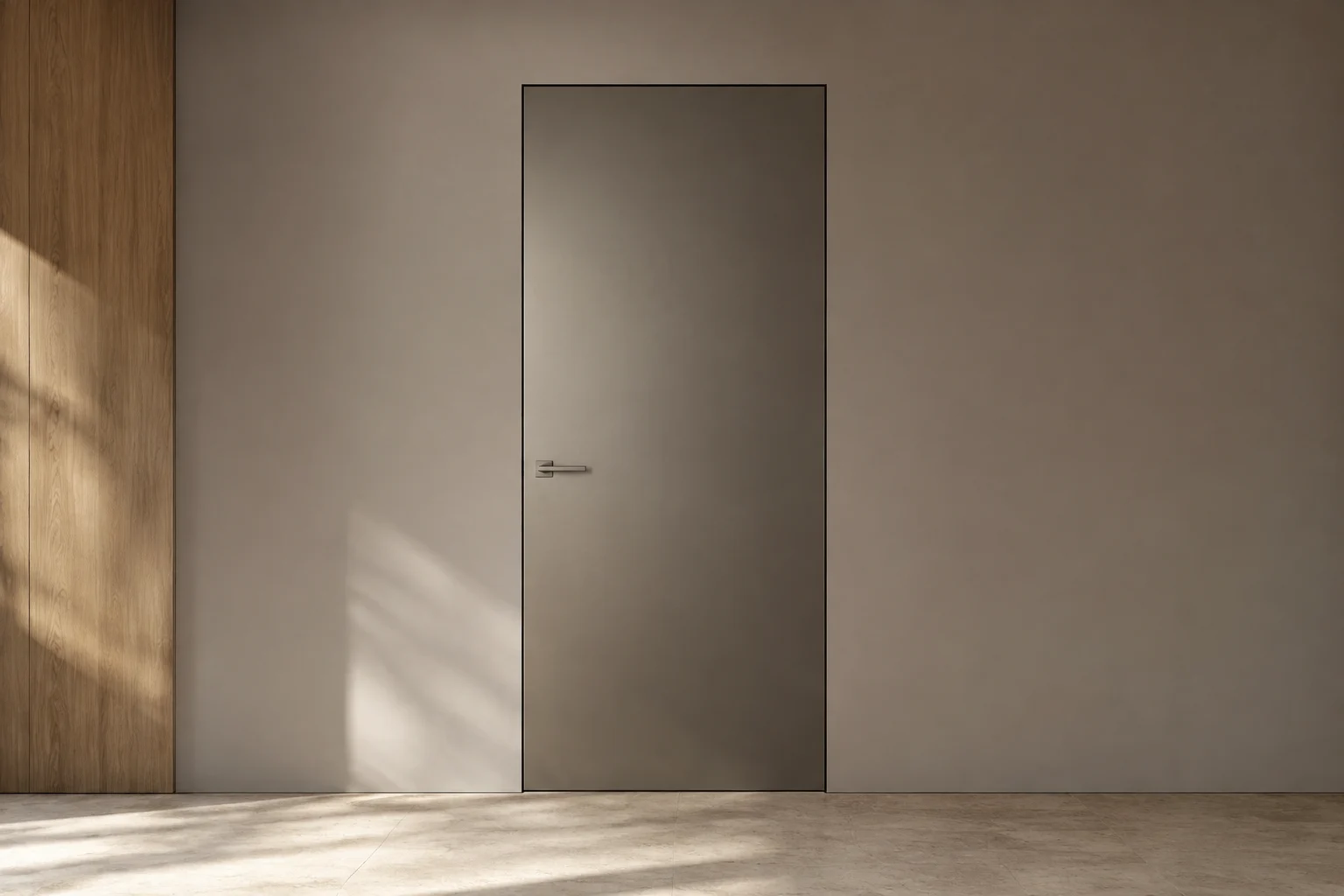 Abstract architectural study of a flush all-aluminium invisible door